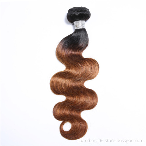 9a 100g SPARK Remy Human Hair Weaving Bundle for Women Weave Hair Extension Brazilian Ombre Black Brown Body Wave 1b/30